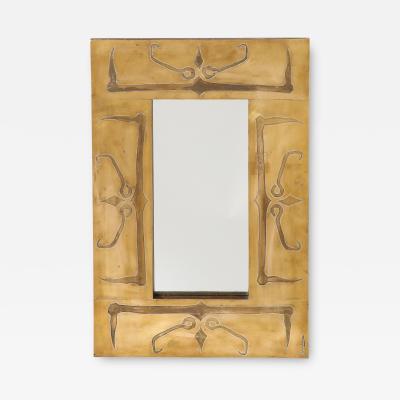 French Art Deco Brass Engraved Mirror circa 1940