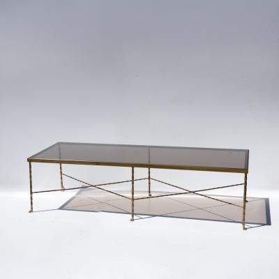 French Art Deco Brass and Mirror Coffee Table Attributed to Maison Bagu s 