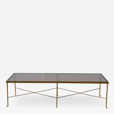 French Art Deco Brass and Mirror Coffee Table Attributed to Maison Bagu s 