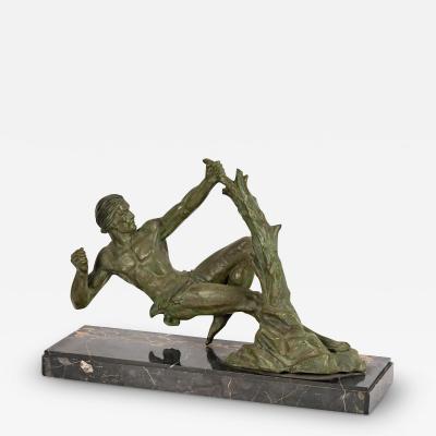 French Art Deco Bronze Male Semi Nude Sculpture Allegory of the Virility