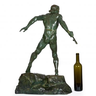 French Art Deco Bronze Sculpture of a Warrior by Ernest Diosi circa 1940