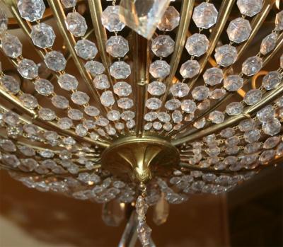 French Art Deco Bronze and Crystal 10 Light Chandelier