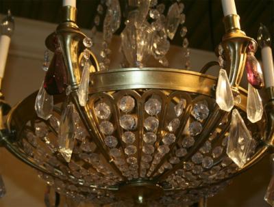 French Art Deco Bronze and Crystal 10 Light Chandelier