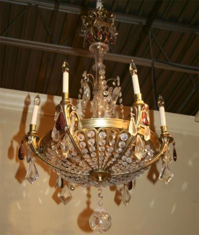 French Art Deco Bronze and Crystal 10 Light Chandelier