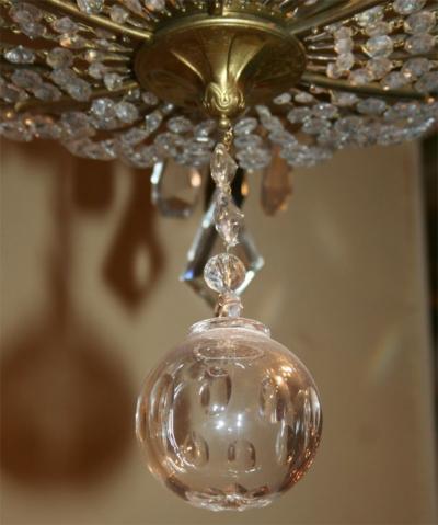 French Art Deco Bronze and Crystal 10 Light Chandelier