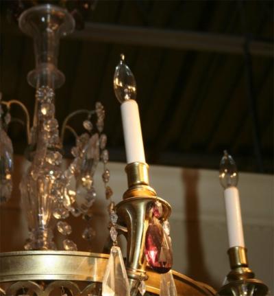 French Art Deco Bronze and Crystal 10 Light Chandelier