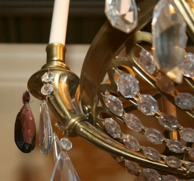 French Art Deco Bronze and Crystal 10 Light Chandelier