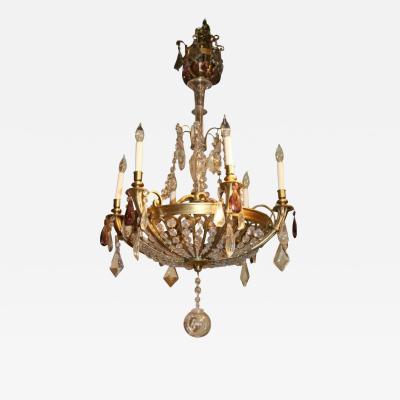French Art Deco Bronze and Crystal 10 Light Chandelier