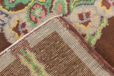 French Art Deco Brown Green Yellow Blue Lilac Handmade Wool Rug