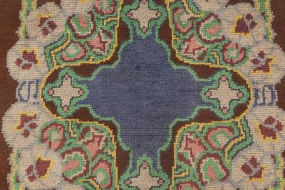 French Art Deco Brown Green Yellow Blue Lilac Handmade Wool Rug