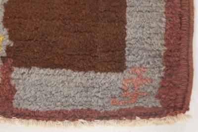 French Art Deco Brown Green Yellow Blue Lilac Handmade Wool Rug