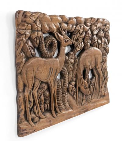 French Art Deco Carved Walnut Wall Plaque