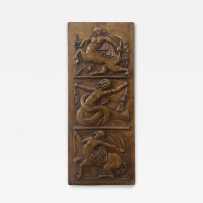 French Art Deco Carved Wood Relief with 3 Panels