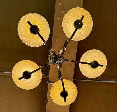French Art Deco Chandelier with Original Glass Shades