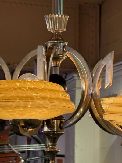 French Art Deco Chandelier with Original Glass Shades