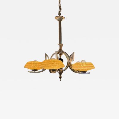 French Art Deco Chandelier with Original Glass Shades