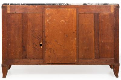 French Art Deco Cherry Nickel and Marble Sideboard Credenza Cabinet