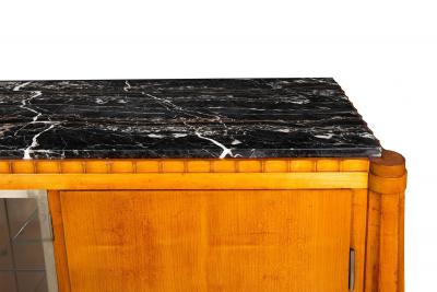 French Art Deco Cherry Nickel and Marble Sideboard Credenza Cabinet