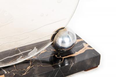 French Art Deco Chrome and Etched Glass Fish Lumiere Table Light