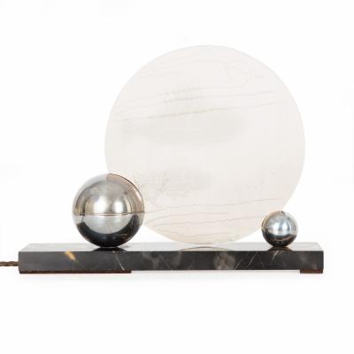 French Art Deco Chrome and Etched Glass Fish Lumiere Table Light