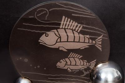 French Art Deco Chrome and Etched Glass Fish Lumiere Table Light