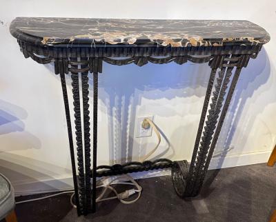 French Art Deco Console Mirror Iron and Portoro Marble Original
