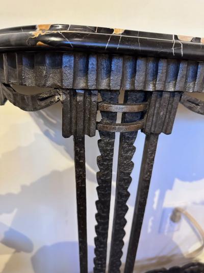 French Art Deco Console Mirror Iron and Portoro Marble Original