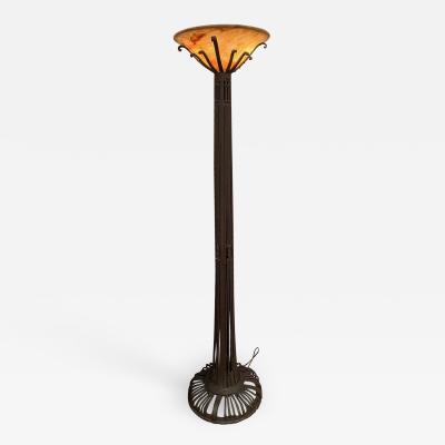 French Art Deco Custom Floor Lamp Iron Alabaster Torchiere