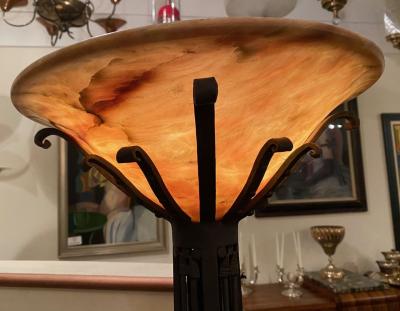 French Art Deco Custom Floor Lamp Iron Alabaster Torchiere