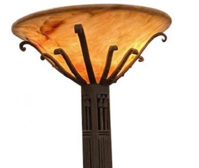 French Art Deco Custom Floor Lamp Iron Alabaster Torchiere