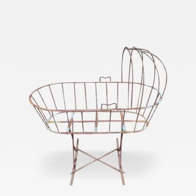 French Art Deco Decorative Iron Cot or Cradle with Canopy on Gentle Rockers
