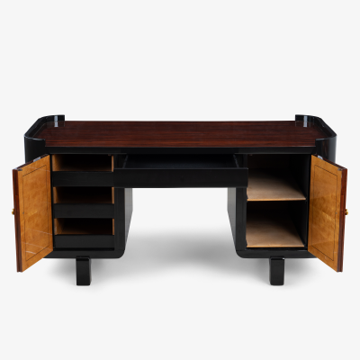 French Art Deco Executive Desk in High Gloss Macassar Ebony and Brass
