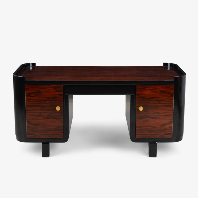 French Art Deco Executive Desk in High Gloss Macassar Ebony and Brass