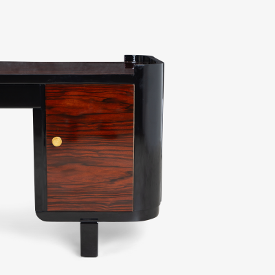 French Art Deco Executive Desk in High Gloss Macassar Ebony and Brass