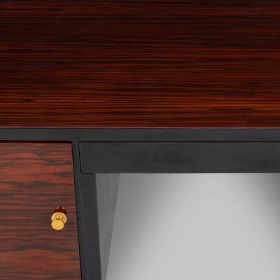 French Art Deco Executive Desk in High Gloss Macassar Ebony and Brass