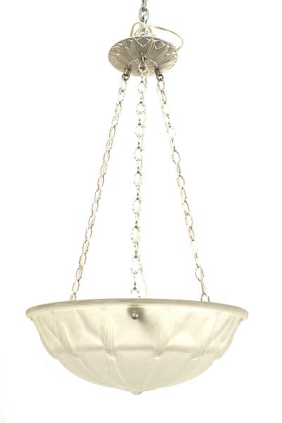French Art Deco Frosted Glass Bowl Pendant Chandelier