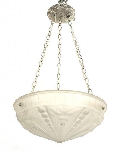 French Art Deco Frosted Glass Bowl Pendant Chandelier