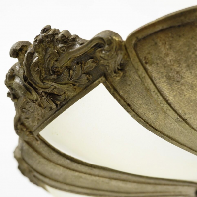 French Art Deco Frosted Glass and Bronze Pendant Chandelier 1920s