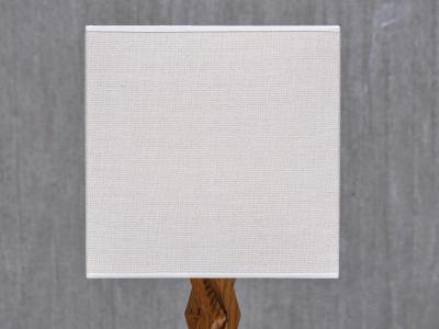 French Art Deco Geometric Oak Table Lamp with Linen Shade Late 1930s