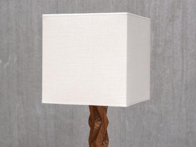 French Art Deco Geometric Oak Table Lamp with Linen Shade Late 1930s