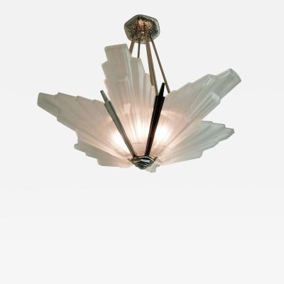 French Art Deco Geometric Six Panel Chandelier