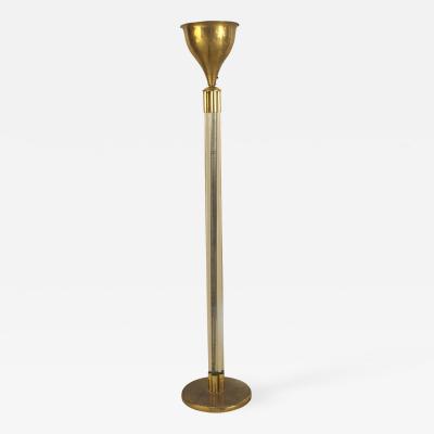 French Art Deco Gilt Brass and Lucite Floor Lamp