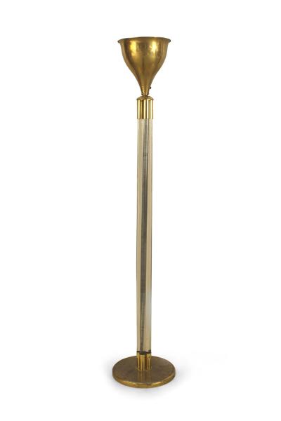 French Art Deco Gilt Brass and Lucite Floor Lamp