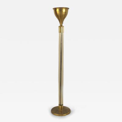 French Art Deco Gilt Brass and Lucite Floor Lamp