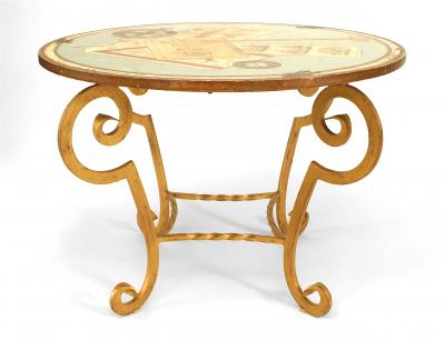 French Art Deco Gilt Wrought Iron Painted End Table