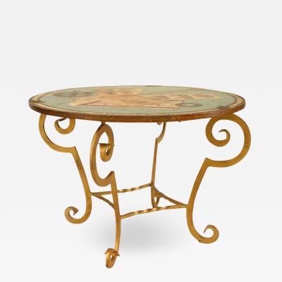 French Art Deco Gilt Wrought Iron Painted End Table