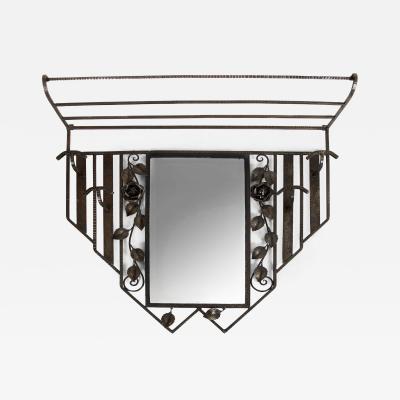 French Art Deco Iron Mirror Coat Rack circa 1930