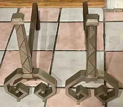 French Art Deco Iron Steel Andirons High Quality Pair