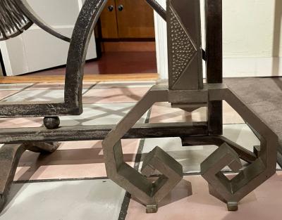 French Art Deco Iron Steel Andirons High Quality Pair