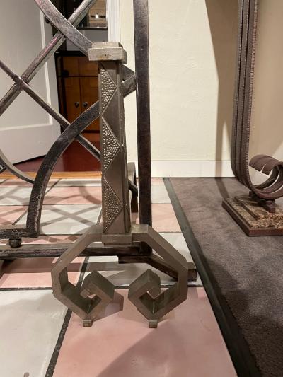 French Art Deco Iron Steel Andirons High Quality Pair